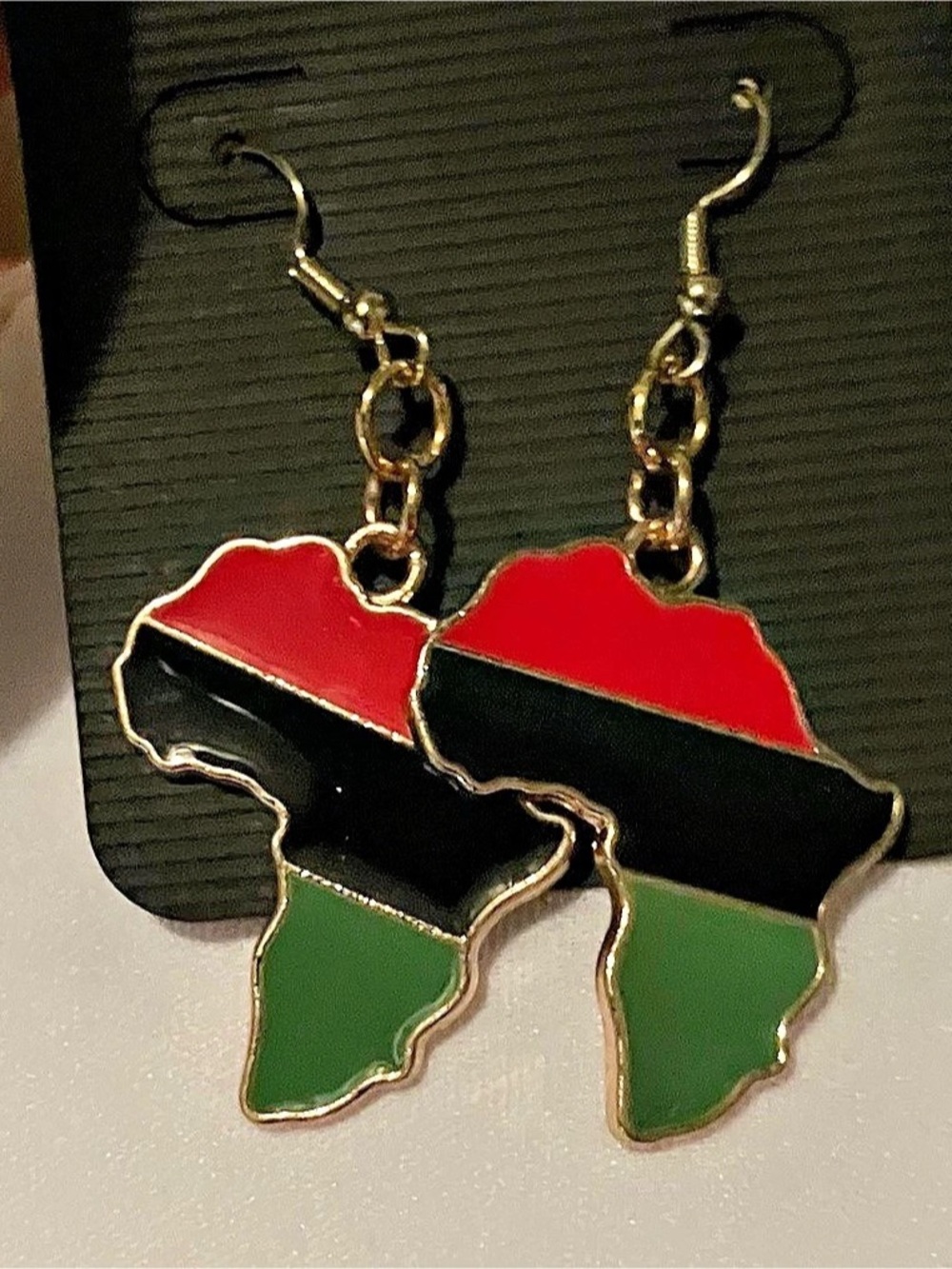 Africa Map Earrings in Red & Black Like New